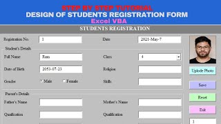 Student Registration UserForm  Add Data  Reset  Exit  Search  Update  Delete [upl. by Hassin]