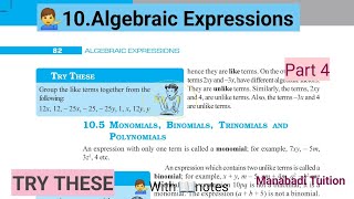 7th class mathsChapter 10 💁‍♂️Algebraic Expressions🙋 TRY THESE 4CBSENCERT [upl. by Akitan96]