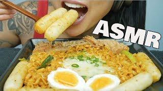 ASMR Spicy NOODLES  Cheesey RICE CAKES EATING SOUNDS  SASASMR [upl. by Sidnarb]