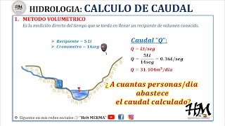 CALCULO DE CAUDAL  MÉTODO VOLUMETRICO  HIDROLOGIA  HebMERMA [upl. by Aryan]