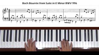 Bach Bourrée from Suite in E Minor BWV 996 Piano Tutorial [upl. by Pinzler]