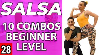 Salsa Tutorial 28 10 beginner salsa patternscombos  by MariusampElena 2020 [upl. by Tenom928]