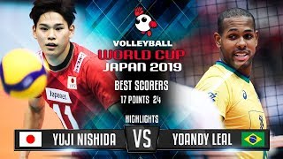 Highlights  Japan vs Brazil  Yuji Nishida vs Yoandy Leal  World Cup 2019 [upl. by Atnohsal]