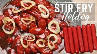 Stir Fry Hotdog With Ketchup And Oyster Sauce  Sizzling Hotdog  Hotdog Recipes [upl. by Airdnaxila]