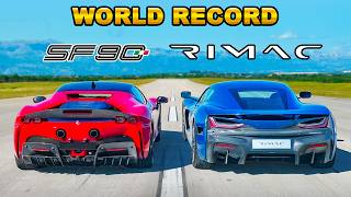 Ferrari SF90 v new Rimac Nevera DRAG RACE WORLD RECORD [upl. by Katt218]