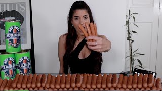 SWALLOWING 23 HOTDOGS WHOLE WORLD RECORD  Leah Shutkever [upl. by Mirak405]