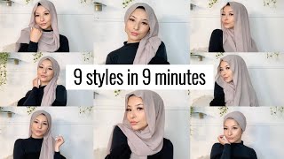 9 STYLES IN 9 MINUTES   Hijab tutorial for beginners [upl. by Carma]