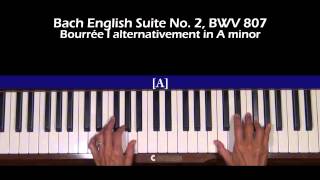 Bach English Suite No 2 in A minor BWV 807 Bourrée I Piano Tutorial [upl. by Nunnery]