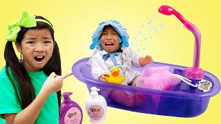 Nanny Emma Takes Care of Baby Doll Wendy Toy  Kid Babysits Baby Toys [upl. by Assirialc]