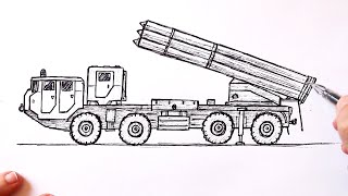 How to draw Army Rocket Launcher Truck easy  Military vehicles drawing [upl. by Shear847]