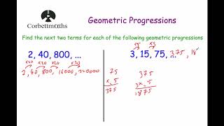 Geometric Progressions  Corbettmaths [upl. by Anirok]