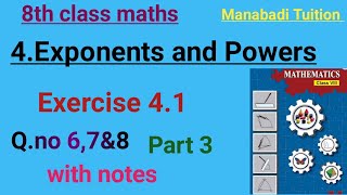 8th class maths Chapter 4Exponents and Powers Exercise 41 Q no 67amp8 part 3 [upl. by Christie]