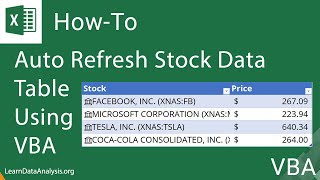 Create an Excel Macro using VBA to automatically refresh stock data [upl. by Nyrroc]