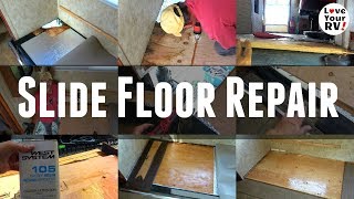 Rotted RV Slide Out Floor Repair  Fixed Manufacturer Flaw [upl. by Garzon]