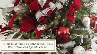 Christmas Tree Decorations Ideas  Red White and Sparkle Theme [upl. by Esiahc]