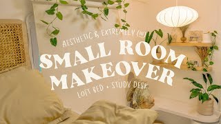 aesthetic and extremely  small room makeover 🍃 • a 4sqm bedroom with loft bed  desk decor [upl. by Susi188]