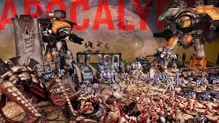 Tyranids vs Imperium  1100 power level Warhammer 40K Apocalypse battle [upl. by Tamqrah]