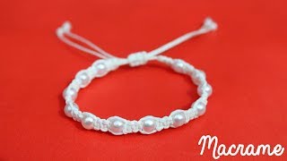 Como hacer una Pulsera de hilo simple con perlas✧ NUDO PLANO Macrame [upl. by Nylesoy]