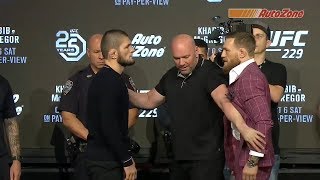 UFC 229 Khabib vs McGregor  Press Conference Faceoff [upl. by Nosnek]