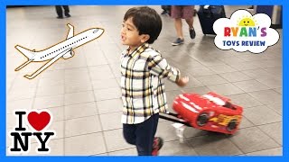 Ryan ToysReview airplane ride and opening surprise eggs [upl. by Ennovaj]