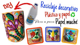 ♻️1Maceta de plástico y papel machéMake Paper Mache Flowerpot [upl. by Amund]