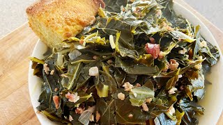 HOW TO MAKE EASY TENDER SOUTHERN STYLE COLLARD GREENS AND BACON [upl. by Magna]