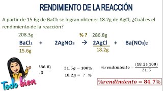 RENDIMIENTO O EFICIENCIA DE LA REACCIÓN FACIL 2 ejemplos [upl. by Elimaj]