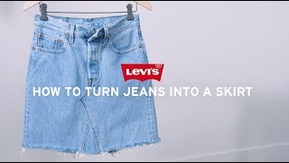 How to Make a Skirt From Jeans  DIY Denim Skirt  Levis [upl. by Adekahs]