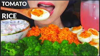 ASMR SPICY TOMATO RICE CUCUMBER ONION RAITA EGGS YOGURT SALAD PINK GUAVA JUICE 番茄饭咀嚼音 먹방 [upl. by Ociram]