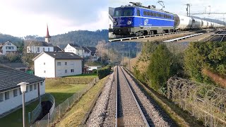 ★ 🇨🇭Cab ride Frauenfeld  Kaiserstuhl in a 56 year old Austrian locomotive with rear view 022019 [upl. by Nalehp]