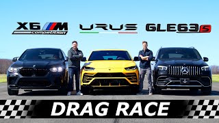 2021 BMW X6M Competition vs MercedesAMG GLE 63S vs Lamborghini Urus  DRAG amp ROLL RACE [upl. by Llehcram764]