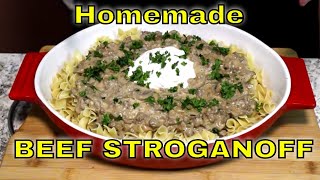 Easy Ground Beef Stroganoff Over Extra Wide Egg Noodles [upl. by Wilscam]