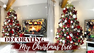 DECORATING MY CHRISTMAS TREE 2020  Traditional Burgundy Red amp White theme [upl. by Esinwahs13]