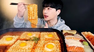 SUB꼬들꼬들한 열라면 먹방 🔥 ft 김장김치 초밥🍣 Spicy Ramyeon Instant Noodles Mukbang [upl. by Gustaf579]