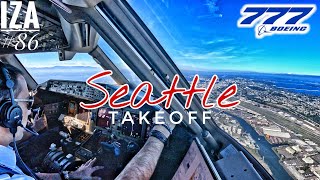 B777 SEA 🇺🇸 Seattle  TAKEOFF 34R  4K Cockpit View  ATC amp Crew Communications [upl. by Eugor]