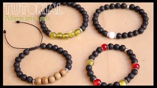 COMO HACER PULSERAS CON HILO Y CUENTAS PARA HOMBRE MUY FACILES [upl. by Ellehcam680]