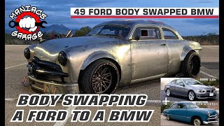 Body Swapping the Ford to the BMW in under 10 minutes  1949 FordBMW chassis swap [upl. by Seldun]