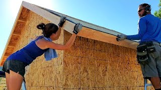 How To Build A Shed Part 4  Roof Sheathing and Blocking Rafters [upl. by Ahseret775]