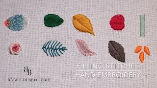 Hand Embroidery for Beginners  10 Basic filling stitches Leaves [upl. by Triley419]