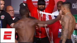 Terence Crawford throws punch at José Benavidez Jr during weighin  ESPN [upl. by Lashondra]